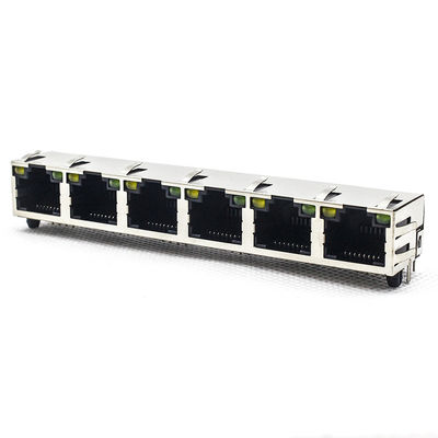1x6 Port RJ45 PCB Connector / Shielded Rj45 Jack 8 Pins 8 Contacts TM5JA816T2111