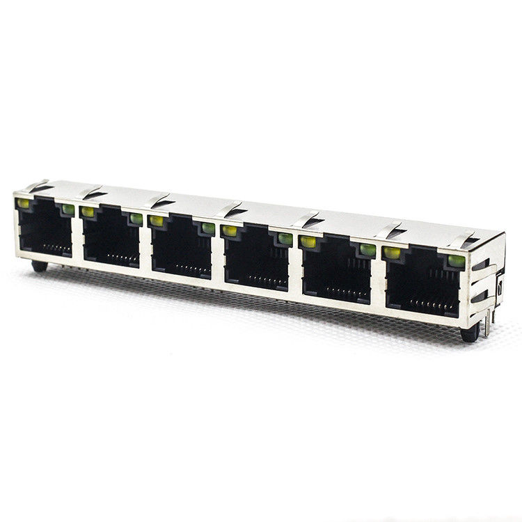 1x6 Port RJ45 PCB Connector / Shielded Rj45 Jack 8 Pins 8 Contacts TM5JA816T2111